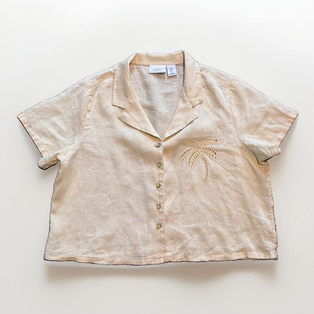 Calypso St Barth Women’s Linen Shirt Butter Yellow Blouse Capiz Buttons Size L